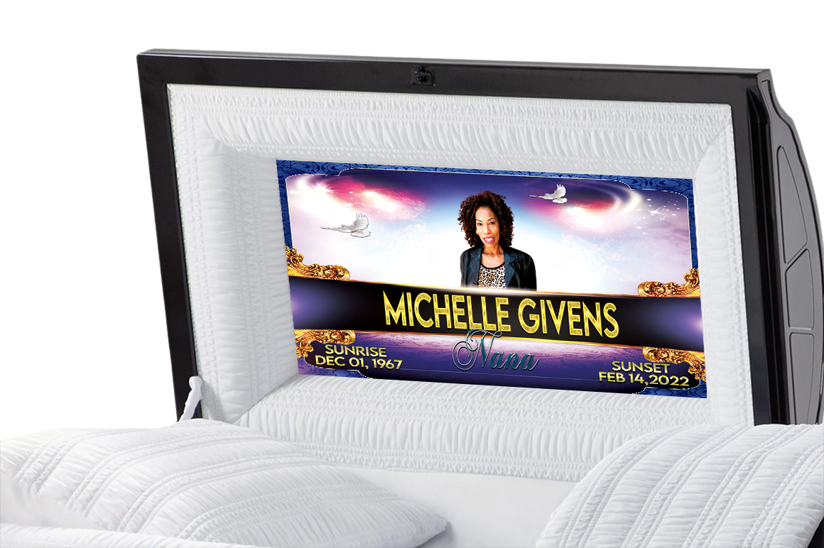 Blue and Gold Casket Insert - Personalized Memorial Design