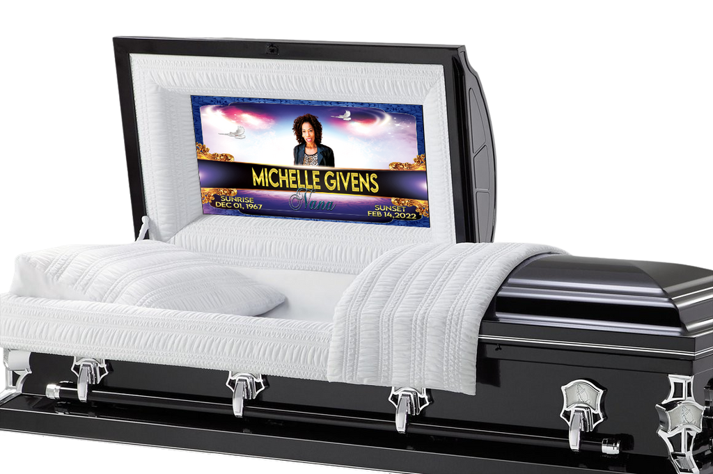Blue and Gold Casket Insert - Personalized Memorial Design