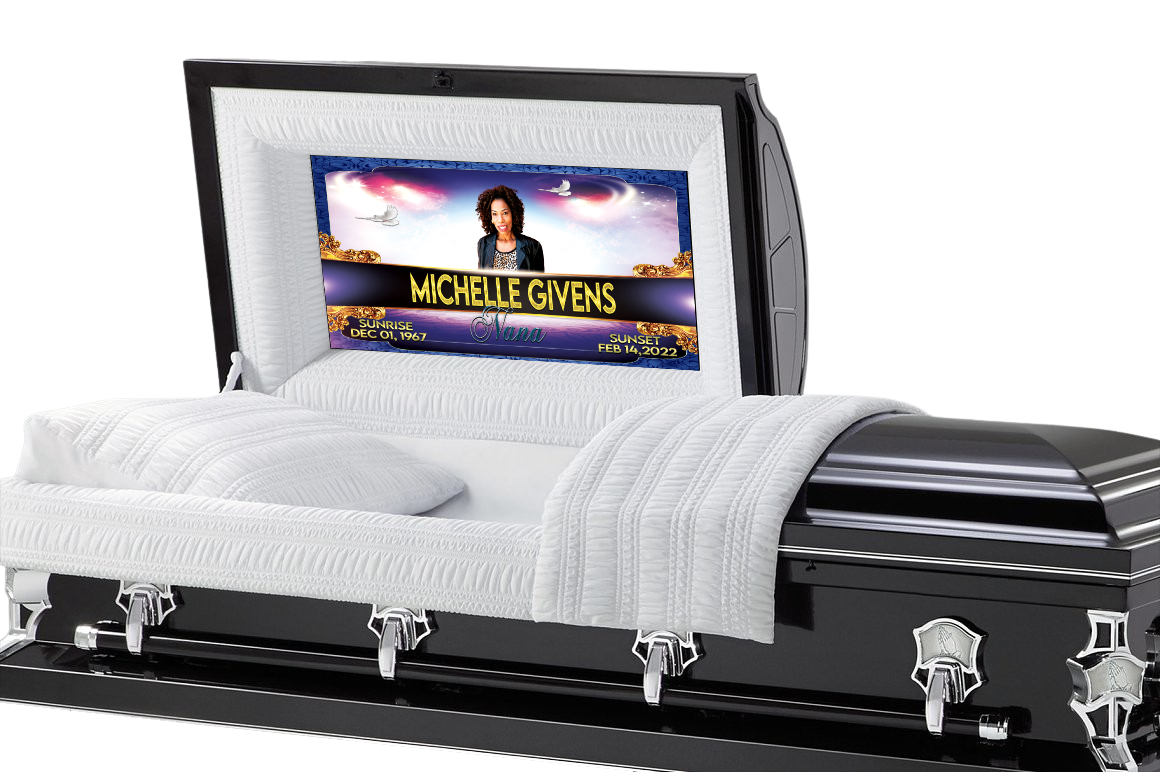 Blue and Gold Casket Insert - Personalized Memorial Design