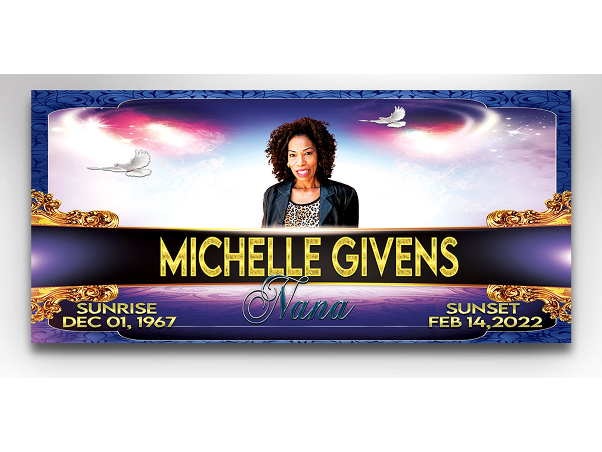 Blue and Gold Casket Insert - Personalized Memorial Design