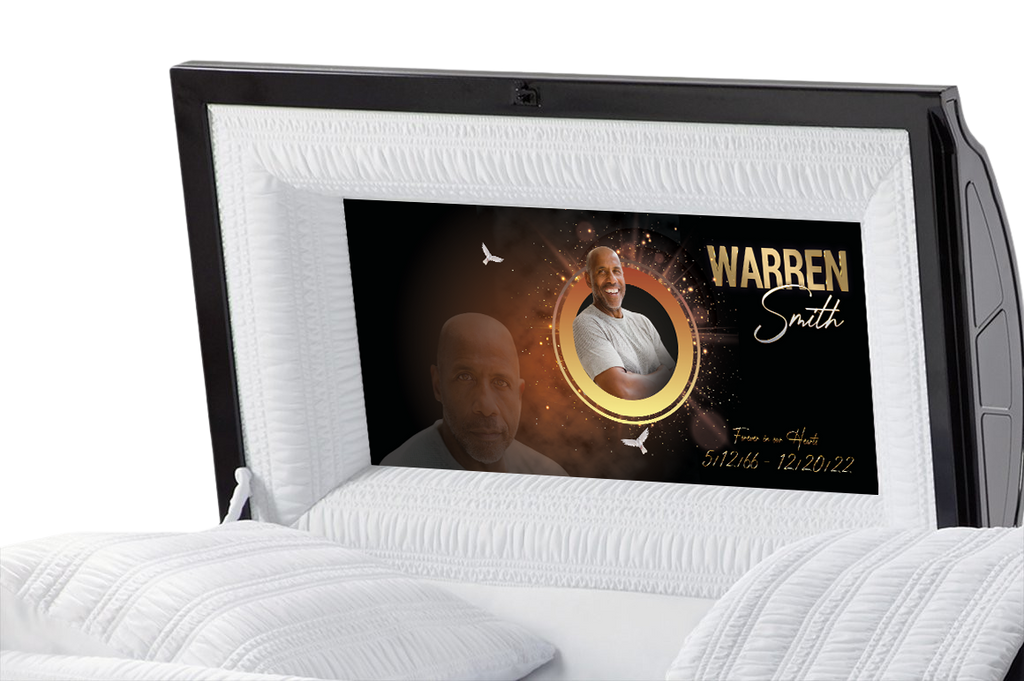Gold Burst Casket Insert - Personalized Memorial Design