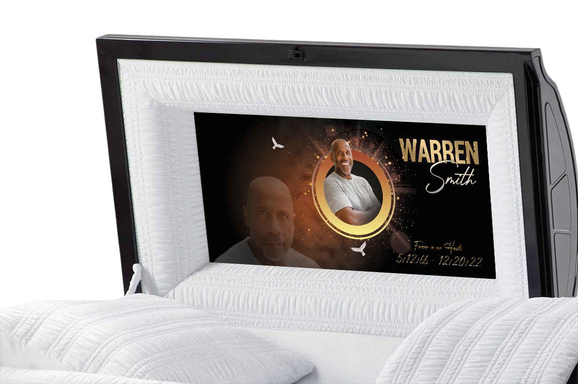Gold Burst Casket Insert - Personalized Memorial Design